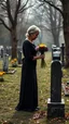 Placeholder: una chica con vestido de grave yard temp un old woman with black dress putting flowers on the Tomp