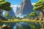 Placeholder: Mountains, Trees, rocks, sand, pond, epic, sci-fi