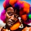 Placeholder: masterpiece, best quality, old man, dark skinned, sparkling eyes, fluorescent skin, colorful makeup, afro, head shot, highly detailed body, sun light, 4K, RAW, depth of field, high contrast, realistic details, 24mm