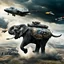 Placeholder: Lucky Stryker, Jet-fighter elephant combination, biomechanical surrealism, organic surrealism, dystopian, photorealisitic, in flight