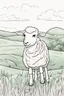 Placeholder: coloring page, sheep in a grassy meadow, cartoon style, thick lines, low detail, no shading