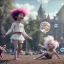 Placeholder: Ultra realistic circus scene. Sweet hair monster and Child’s playing, smile, happy, color bubbles, smooth color, waist up view, Wes Anderson style, dark ambient, highly detailed, concept art, unreal engine 5, god rays, ray tracing, RTX, lumen lighting, ultra detail, volumetric lighting, 3d, finely drawn, high definition, high resolution.