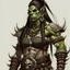 Placeholder: female fantasy orc from dungeons and dragons, very big and muscular, with tribal tattoo, character design