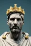 Placeholder: Ultra Realistic image, Roman sculpture, white marble material, Lionel Messi, gold Laurel leaves wreath, god crown, baroque ornaments, one gold star in heart, sun ornament, sun rays background, chisel style, waist up portrait, emperor style, epic, celestial, cinematic lighting, God light, god rays, 4k resolution, smooth details, ornate details, soft lighting, unreal engine 5, art station, substance 3d.