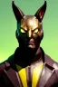 Placeholder: Medium Close Up Portrait, Front image. cyberpunk, rabbit mask helmet, strong man, titanium hair. Latex suit. Brown, yellow, color. Wolverine style. Color background, photo studio. Avatar image, highly detailed, concept art, smooth, unreal engine 5, ray tracing, RTX, lumen lighting, ultra detail, volumetric lighting, 3d, finely drawn, high definition, high resolution.