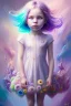 Placeholder: a little girl,sumetric eyes, purple hair, colorful, watercolor splash, white dress, rainbow flowers, in the style of Camilla d'Errico, hyper detailed, beautiful, complex, trending on artstation, cryengine, national geographic photo, chiaroscuro