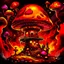 Placeholder: A fantabulous black, red, and yellow (((mushroom tower house))) erected atop a (geologic pillar), surrounded by the uncanny imaginative ((( swirling skies))), offset by the stark hues of a (neon-tinged nebulous space scape), within. captured by the hand a skilled master painter with a focus on (softly blurred compositions and voluminous lighting).