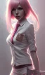 Placeholder: girl, cute, beautiful, pink hair, brown eyes, pigtails, bangs, knife in hand, blood on face, by Greg Rutkowski, big boobs, blazer, yandere