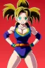 Placeholder: In the style of Toriyama, hyper detailed, strikingly beautiful teen female, 16 years old, long ponytail, ginger hair, green eyes, medium freckles, full lips, micro top, full body, full face, tiny breasts, athletic, centred camera, ignore NSFW, thong, Videl, athletic