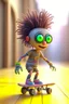 Placeholder: cute adorable hypnotic chat hippie robot doing a little trick with skateboard and punk hair and real human eyes, its such a perfect day, motion blur, smoke, 8k, downlight, soft light, depth of field, photorealism, trending on art station, lotsa detail