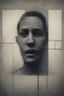Placeholder: a distressing, haunting image of a person in square segments