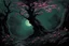 Placeholder: Night, trees, flowers, japanese manga style, horror gothic fantasy spring, rocks, friedrich eckenfelder paintings