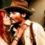 Placeholder: johnny depp as indiana jones kissing a blond girl. high definition