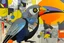 Placeholder: ink and paint of holo sizzle, arafed nonsense contradicting toucans in liminal space, double negative vibe, unnerving vibe, whimisical influence, grotesque vibe, ink and tint leak, minimal, brutalist, Aztec, drab and gray and orange and yellow