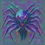 Placeholder: Digital, high quality pixel art illustration of Venomous spider with sharp fangs, radiating eerie aura in airbrush fade, 80s airbrush artwork style, bright caolored retro ... pixel art 16bit retro style .., gothic spider art, creature feature