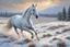 Placeholder: ((best quality)), ((masterpiece)), ((realistic, digital art)), (hyper detailed), Oil Painting of a white horse, running in the prairie, in the style of Martin Grelle, in a winter landscape, intricate details, 8k, masterpiece