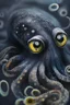 Placeholder: Black inky octopus with photorealistic eyes, Colored photo