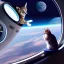 Placeholder: hyper-realistic spaceship interior with cat looking out of window at floating astronaut in space, 8k resolution, high-quality, fine-detail, detailed matte, intricate, 3D octane render, illustration, digital art, brian froud, howard lyon, anna dittman, greg rutowski,