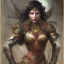 Placeholder: arab female warrior sexy black hair cleavage ornate metal armour silks