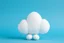 Placeholder: white plushie stuffed toy clouds, blue background