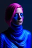 Placeholder: woman face in indigo rubber effect in all body with pink rubber effect hair with closed eyes