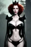 Placeholder: Christina Hendricks as evil queen in black leather, leather, busty, cleavage, angry, stern look. character design by cory loftis, fenghua zhong, ryohei hase, ismail inceoglu and ruan jia. unreal engine 5, artistic lighting, highly detailed, photorealistic, fantasy