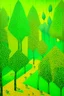 Placeholder: Lime green treetops with honeycomb beehives painted by Georges Seurat