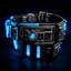 Placeholder: cyberpunk belt, black background, blue lighting