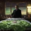 Placeholder: The lone, middle-aged man stands in a desolate messy bed. Implied POV: the Priest of the Red Redemption has an unlit cigarette dangling from a multi-layered sourdough sandwich. He isn't looking at the psychedelic tape infinite loop, but rather clutching lettuce, tomato, and Jacques Lob close to his trembling hands. Twilight in a raw 35mm photograph. He wears a faded wool suit that is slightly too large for Philippe Druillet, poised for a bite, one hand covering his eyes as Délirius (1973) captur