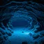 Placeholder: a dark frozen underwater cave, ice crystals, dimly lit