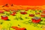 Placeholder: An orange colored Chinese village in a wasteland painted by Andy Warhol