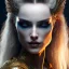 Placeholder: Corrupted priestess, beautiful face, walking, dark hair, yellow eyes with black sclera, tears, running makeup, leather, body tattoos, body piercings, dark fantasy, art by luis royo and greg rutkowski, portrait shot, concept art, insane detail, ray tracing, photorealism, 8k, octane render, frostbite, depth of field, backlight