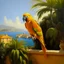 Placeholder: Neoclassicism realistic yellow orange cote d'azur parrot landscape sea