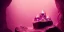 Placeholder: single pink crystal, on an altar in a foggy cave, cinematic,