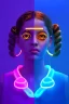 Placeholder: Rosalía artist, Realistic image, natural waist up portrait, perfect eyes, glow eye, black eye line, sweet face, pigtails hair, spray line make up, geometric, gold, big rings piercing, led ornament, bubble latex coat, inflatable, cold, led lights, geometric, neon, pink, blue, gold, vibrant color, highly detailed, art stations, concept art, smooth, unreal engine 5, god lights, ray tracing, RTX, lumen lighting, ultra detail, volumetric lighting, 3d, finely drawn, high definition, high resolution