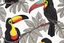 Placeholder: Lively 4D HDR Visualize an (((ultra detailed toucan))), its hyperdetailed beak, eyes and intricate feathers, plucking a red coffee bean from an arabica coffee plant, stylized tropical rainforest foliage, featuring line art and color splashes, set against a (matte black background) with a (developed artist's attention to detail), gorgeously contrasted by a (water splash) and a (color splash art) that mimics fire and water, all rendered in ultra-detailed artistry"; lush jungle environment 《Inspire