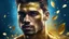 Placeholder: Surreal Portrait of Brutal Male Athlete, Calm background in muted gradient, volumetric lighting, Leaf Gold, Golden fragments, Glitter, glare, glow, serene and mysterious aura, Surrealism, Impasto, textured, shades of Blue, Yellow, 3D, 8K, best quality, fine rendering, high detail, hyperrealism, high resolution, high definition, multi-layered, hyperfocus, abstract vector fractal, wave function, Zentangle, 3D shading,