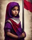 Placeholder: Artistic red purple little palestinian girl Holds a flag of Palestine , PRINT medieval style