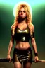 Placeholder: portrait, Shakira, blonde artist, angry, Realistic image, latex style dress. baseball bat, loose long hair, eyes make up, perfect, glow, circle iris. Neon colors, leds, geometric shapes. Dark background, photo studio, neon lights. Mad max, concept art, smooth, unreal engine 5, god lights, ray tracing, RTX, lumen lighting, ultra detail, volumetric lighting, 3d, finely drawn, high definition, 4k.