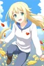 Placeholder: Blonde girl fall from sky. Anime style