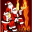 Placeholder: Santa Claus and fire demon, christmas card art