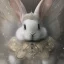 Placeholder: white platinum rabbit with blue third aye and butterfly wings, aboriginal, dot painting, indiginous, dot, mud, dream-time, abstract, dots, natural pigment, extremely sharp detail, finely tuned detail, ultra high definition, 8 k, unreal engine 5, ultra sharp focus, art germ and Paul Lewin and Kehinde Wiley, winter ambiance