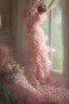 Placeholder: A beautiful romantic ruffled dress, decorated with beautiful embroidered flowers and lace, hanging on a hanger in a bedroom by the fireplace, in the light of the fireplace, Hyper realistic, oil on canvas award winning fantastic view ultra detailed acrylic art Ultra realistic Impressionism Surrealism simen johan, sharp focus intricate oil on canvas cinematic lighting photorealistic high detail ultra detailed crisp quality colourful