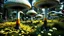 Placeholder: alien woodland trees looking like mushrooms with multi stemmed dandelions