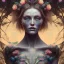 Placeholder: perfect long-haired woman, perfect eyes, full face tattoo of flower art and trees extending past face and morphing into galaxy, 8k resolution, high-quality, fine-detail, intricate, digital art, volumetric lighting