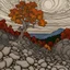 Placeholder: Autumn colors, peaceful, Egon Schiele, Max Ernst, night sky filled with galaxies and stars, rocks, trees, flowers, one-line drawing, sharp focus, 8k, deep 3d field, intricate, ornate, one million strokes