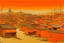 Placeholder: An orange colored Chinese village in a wasteland painted by John Brack