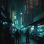 Placeholder: a dark market square, cyberpunk style, dodgy salesmen