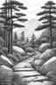 Placeholder: A photo of my traditional, monochromatic nature pencil drawing inspired by Japanese woodblock prints, featuring a stylized scene of a forest with a focus on a rocky, natural stone pathway.