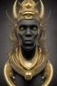 Placeholder: black male African Egyptian alien, cracks in the voodoo head, wicked, diamond eyes, crown, blood, 8k, finely detailed, photo realistic, leopard robe turquoise skull head gold dragon space alien rain skeleton gold teeth silver crown silver space suit spaceships